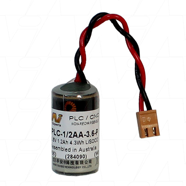 MI Battery Experts PLC-1/2AA-3.6-P Industrial 3.6V Lithium Thionyl Chloride Battery for PLC & CNC Memory Backup (1.2Ah, 10g)