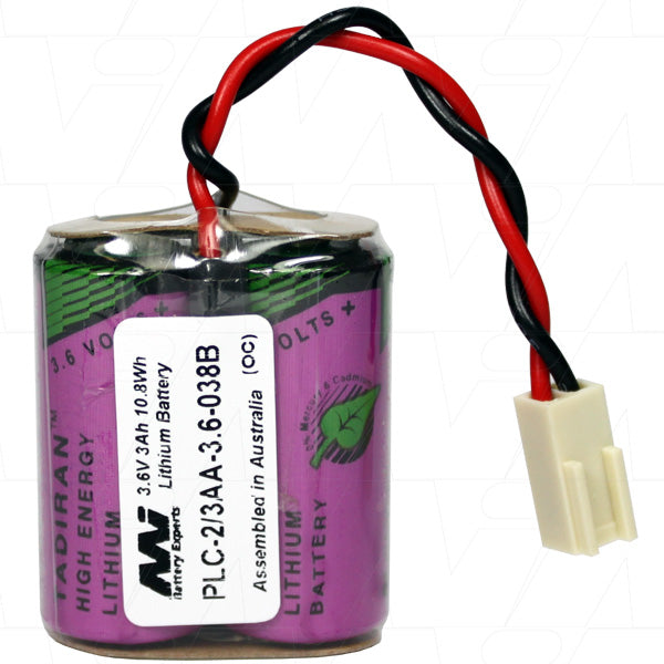 MI Battery Experts PLC-2/3AA-3.6-038B 3Ah Lithium Thionyl Chloride Battery for Industrial Memory Backup & Automation - 3.6V, 25g