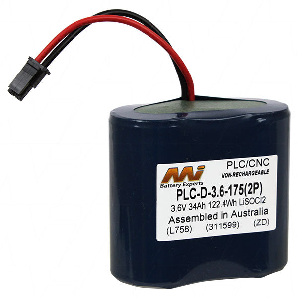 Industrial Lithium PLC Backup Battery MI Battery Experts PLC-D-3.6-175, 3.6V 34Ah, Li-SOCl₂ Chemistry, 122.4Wh D-Cell