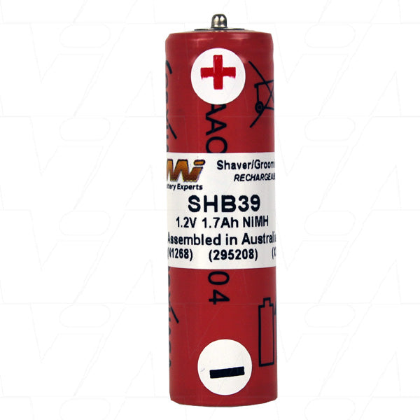 MI Battery Experts SHB39 NiMH 1.7Ah Rechargeable Battery for Professional Grooming Tools - 1.2V, 26g, 13.5x52.4mm