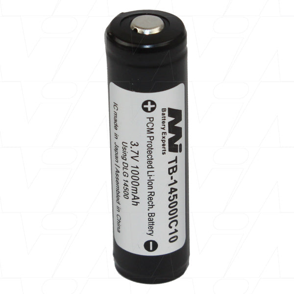 Professional-Grade 14500 Lithium Ion Cell MI Battery Experts TB-14500IC10-BP1 - 3.7V, 1Ah, Protected Circuit, High-Drain Optimized for LED Flashlights