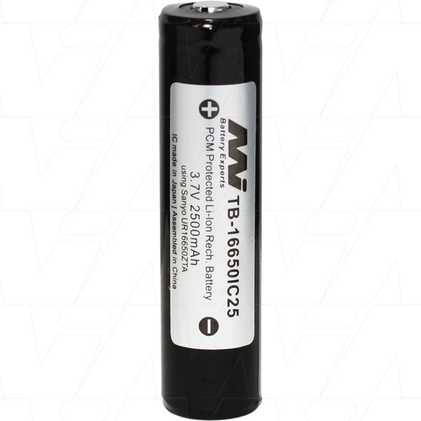 MI Battery Experts TB-16650IC25-BP1 Professional 2.5Ah Li-Ion Cell - High-Performance 16650 Battery for Intense LED Torches & Devices