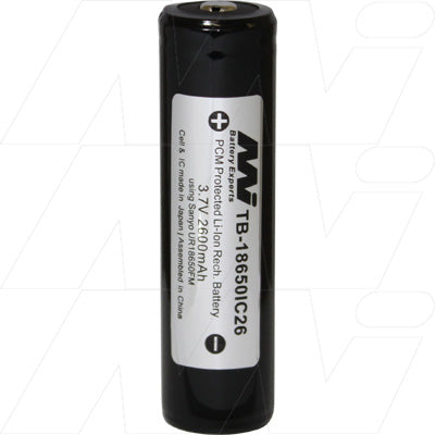 MI Battery Experts TB-18650IC26-BP1 Professional-Grade 18650 Lithium Ion Cell - 2.6Ah, 3.7V, High-Drain Rechargeable Battery for LED Torches & Industrial Use
