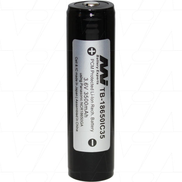 MI Battery Experts TB-18650IC35-BP1 High-Performance 3.5Ah 18650 Lithium Cell for Professional Flashlights & Torches