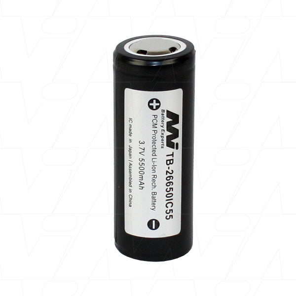 MI Battery Experts TB-26650IC55-BP1 High-Capacity 5.5Ah Lithium Cell for Professional LED Torches & Industrial Devices