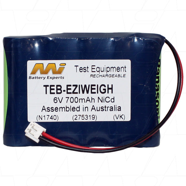 MI Battery Experts TEB-EZIWEIGH 6V 700mAh NiCd Battery Pack for Professional Weighing Equipment - Reliable, Long-Lasting Power