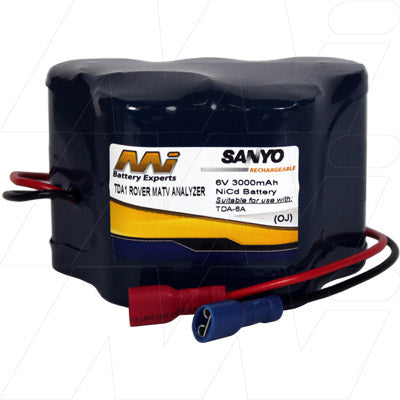 MI Battery Experts TEB-TDA1 6V NiCd Battery Pack for MATV Analyzers - 3Ah Capacity, 18Wh, 432g, 48.2x53.4mm