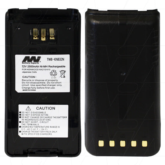 MI Battery Experts TWB-KNB32N Professional NiMH Two-Way Radio Battery, 7.2V 2.5Ah, 18.0Wh, Extended Runtime for Security & Public Safety