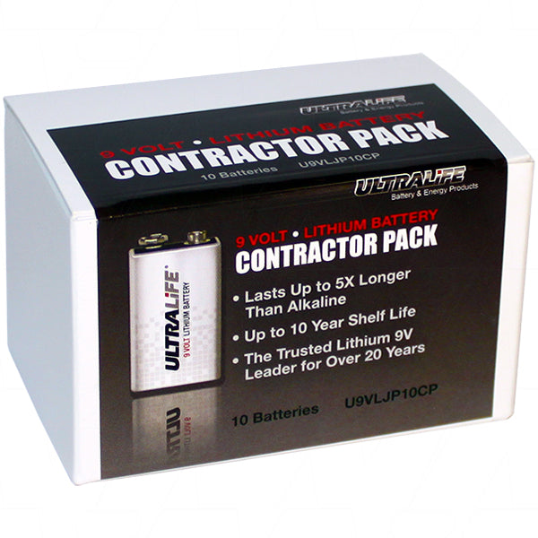 Ultralife U9VLJP-BULK 9V Lithium Battery 10-Year Smoke Alarm Power, 1.2Ah Capacity, 37g Lightweight Design