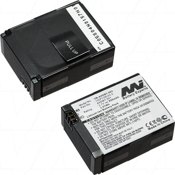 MI Battery Experts VB-AHDBT-003-BP1 Action Camera Battery - 950mAh, 3.7V, 25g, Cold-Weather Ready for HERO3