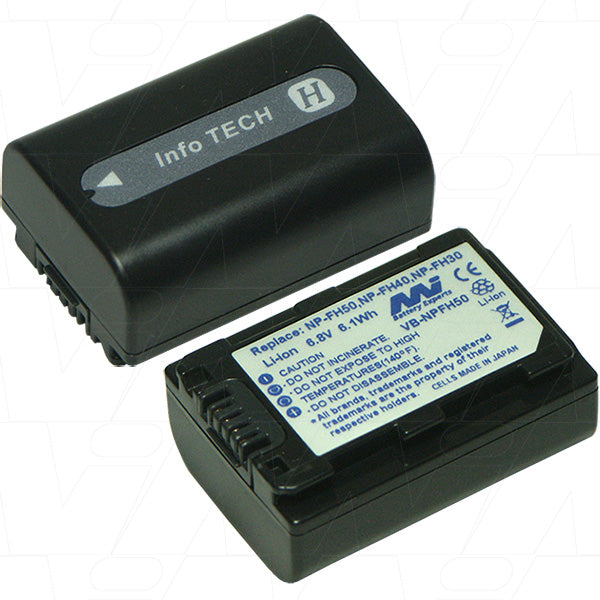 MI Battery Experts VB-NPFH50-BP1 Professional 700mAh Li-Ion Camcorder Battery, 6.8V, 4.8Wh, Compact 32x45.1mm