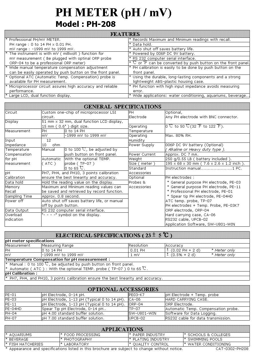 PH Meter Ph/mV ATC, RS232