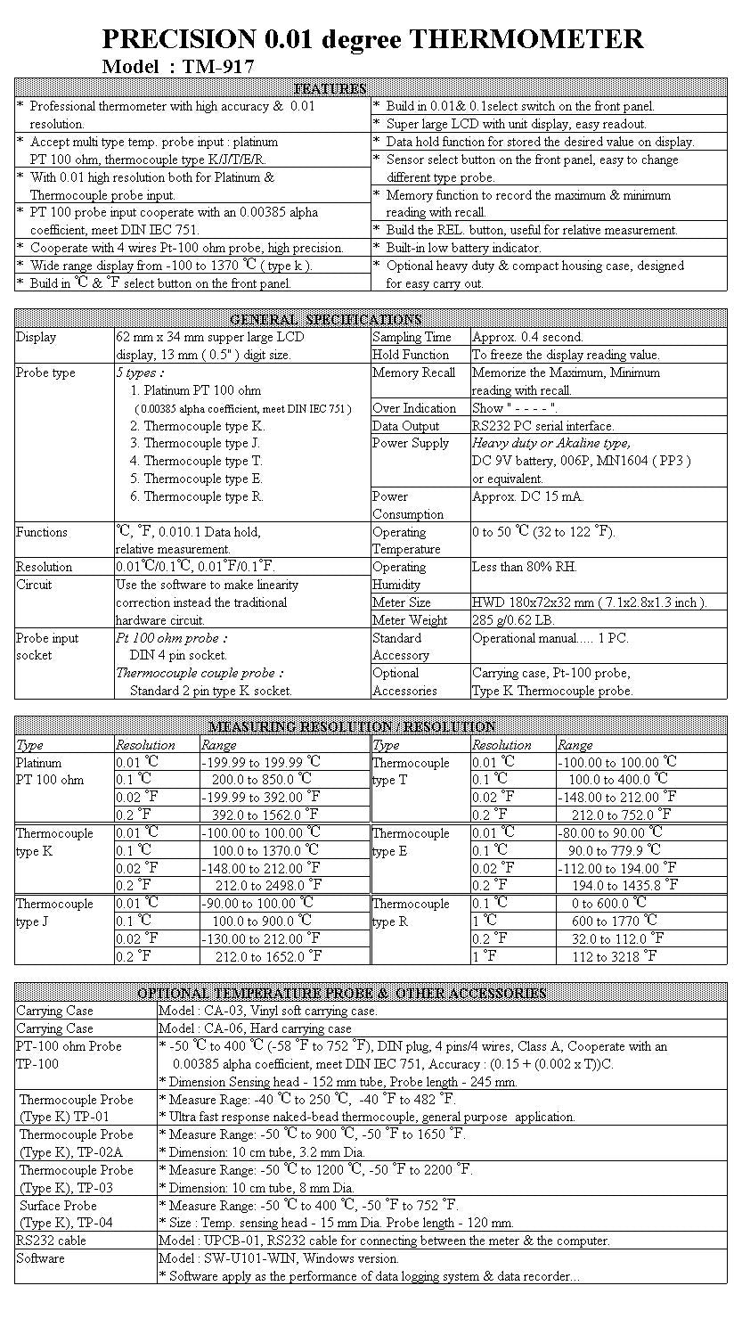 Thermometer Precision Type Probe Optional