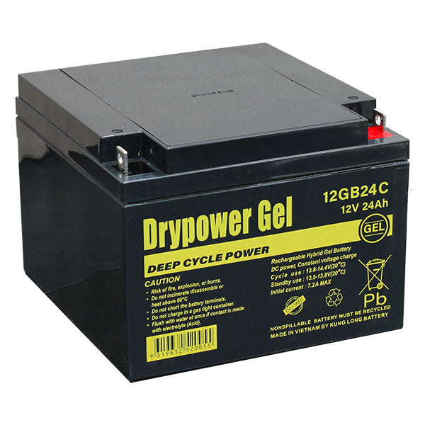 Drypower 12GB24C 24Ah GEL Deep Cycle Battery Sealed, Maintenance-Free 12V Power for Mobility Scooters & Golf Carts