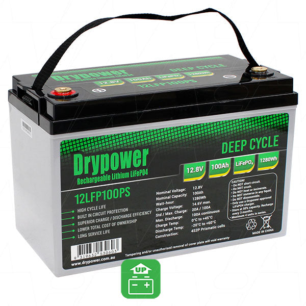 DryPower 12LFP100PS 12.8V 100Ah LiFePO4 Deep Cycle Battery - Lightweight, Long-Lasting Power for RV, Solar & Marine