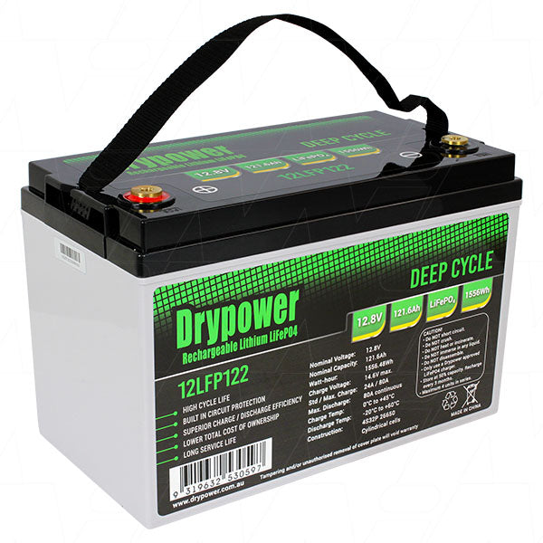 Drypower 12LFP122 LiFePO4 Deep Cycle Battery 121.6Ah, 12.8V, 1556.5Wh - Lightweight RV & Marine Power Solution