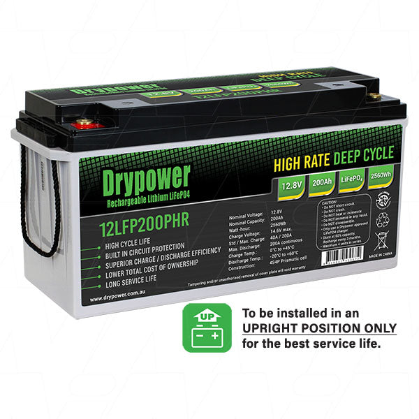 Drypower 12LFP200PHR LiFePO4 Deep Cycle Battery 2560Wh, 12.8V, 200Ah for RV, Marine & Solar Applications