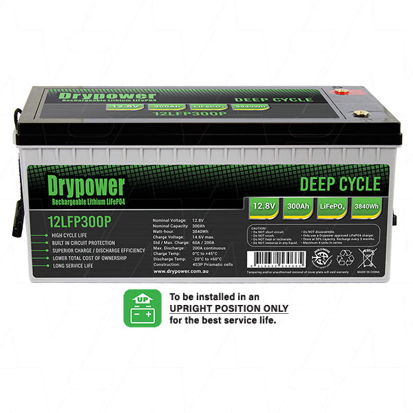 Drypower 12LFP300P 300Ah LiFePO4 Deep Cycle Battery - 12.8V, 3840Wh for RV, Solar & Marine Applications