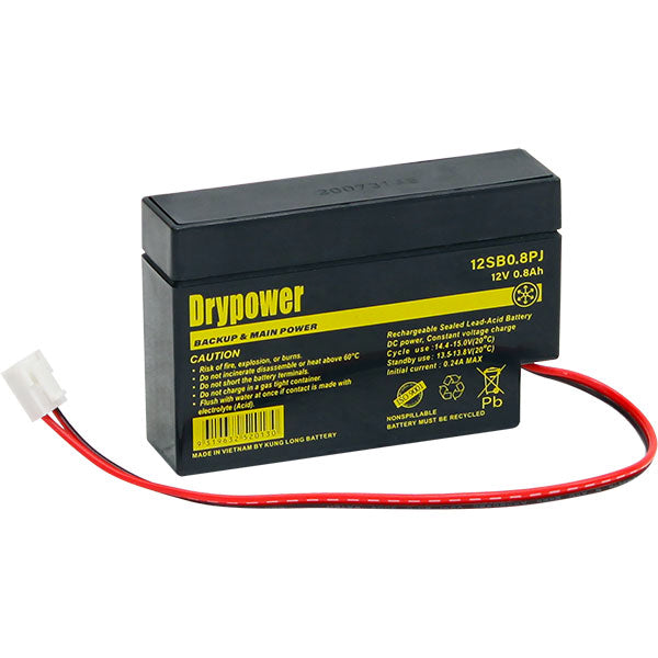 Drypower 12SB0.8PJ Sealed Lead Acid Battery 12V 800mAh Compact SLA for Reliable Backup Power in UPS, Security & Emergency Lighting (96x62mm, 364g)