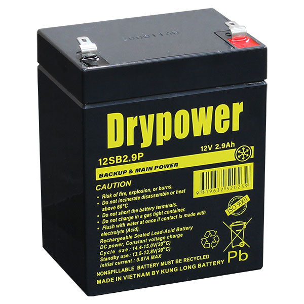 Drypower 12SB2.9P 12V 2.9Ah Sealed Lead Acid Battery - Compact, Versatile Backup Power for UPS, Emergency & Security Systems