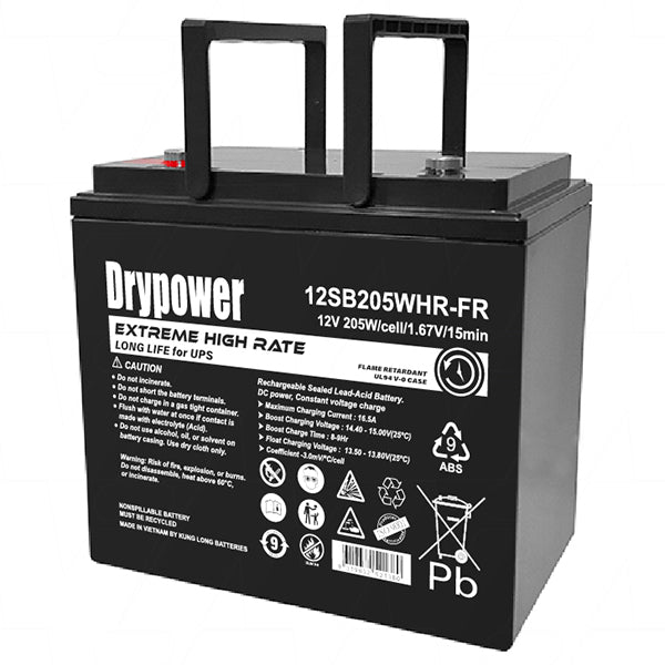 Drypower 12SB205WHR-FR 12V 55Ah Sealed Lead Acid Battery - Professional Backup Power for UPS, Security & Emergency Systems