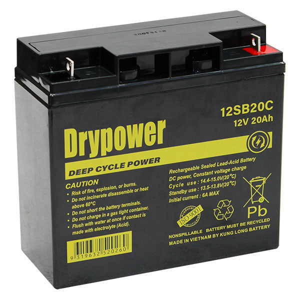 Drypower 12SB20C 12V 20Ah Sealed Lead Acid Battery for UPS, Solar & Emergency Backup - Maintenance-Free