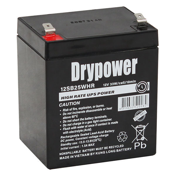 Drypower 12SB25WHR 12V 5Ah High-Rate SLA Battery for UPS & Emergency Backup - Maintenance-Free, Compact