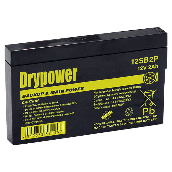 Drypower 12SB2P 12V 2Ah Sealed Lead Acid Battery Medical-Grade Power for Portable Diagnostic Devices & Patient Monitors
