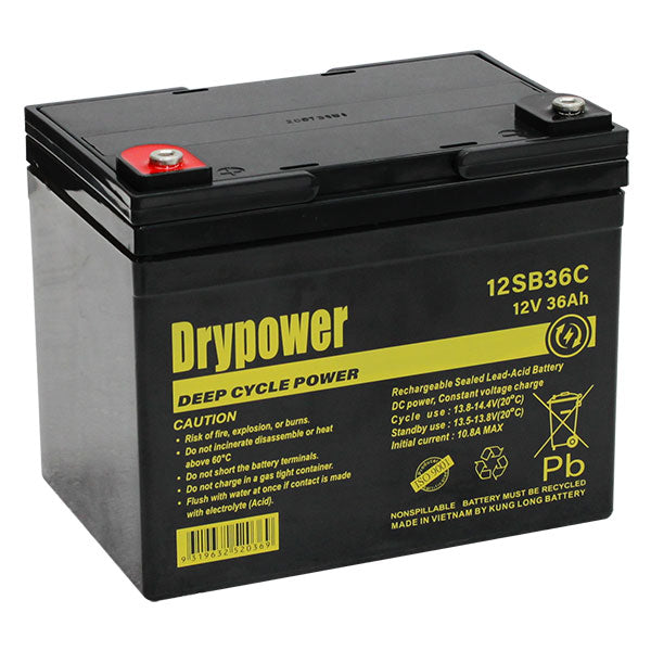Drypower 12SB36C 12V 36Ah Sealed Lead Acid Battery Reliable Backup & Cyclic Power for UPS, Emergency & Industrial Applications