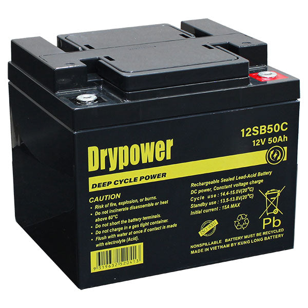 DRYPOWER 12SB50C Professional 12V/50Ah Sealed Lead Acid Battery for Reliable Backup & Cyclic Use - 600Wh UPS/Solar