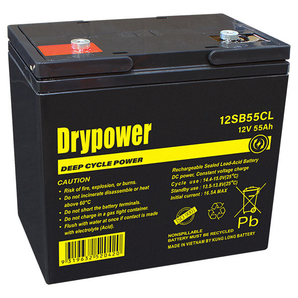 Drypower 12SB55CL 12V 55Ah Sealed Lead Acid Battery Maintenance-Free, High-Capacity Backup Power for UPS, Emergency & Security Systems