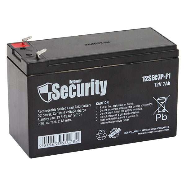 Drypower 12SEC7P-F1 12V 7Ah Sealed Lead Acid Battery for Emergency Lighting, Security & UPS Backup Power