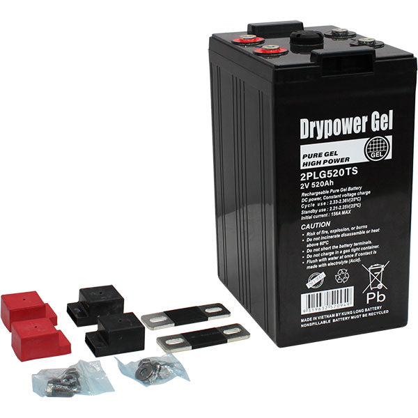 DryPower 2PLG520TS GEL Deep Cycle Battery 520Ah, 2V, Maintenance-Free for Industrial Mobility & Golf Carts