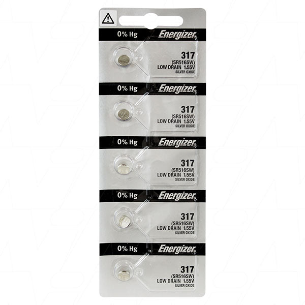 Energizer 317TZ-BP5 Silver Oxide Button Cell - 1.55V, 11.5mAh, 5.8mm Diameter for Watches & Precision Devices