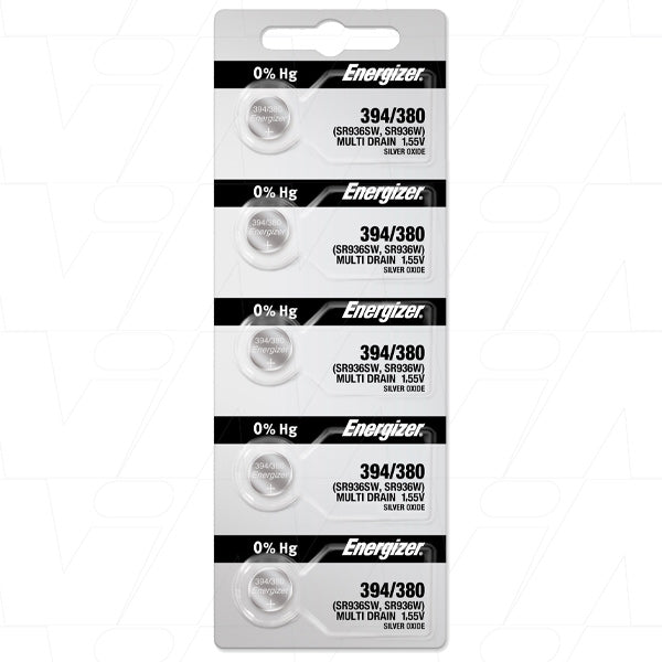 Energizer 394/380TZ-BP5 Silver Oxide Watch Battery - 1.55V, 64mAh, 9.5mm Diameter for Precision Devices