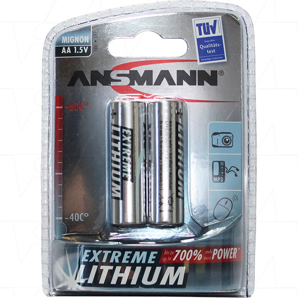 Ansmann 5021003-BP2 AA Lithium Battery 4x Longer Life, High-Drain Device Power, 2.9Ah Capacity, Leak-Proof for Pro Cameras & Gaming