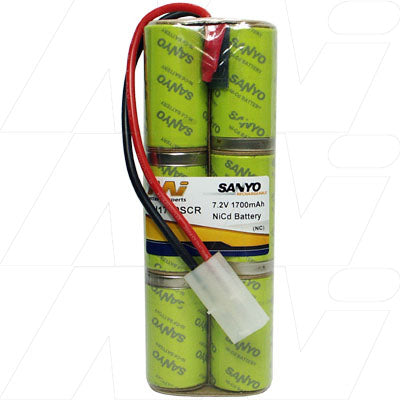 Sanyo 6/N1700SCR-BP NiCd 7.2V 1.7Ah Battery Pack for RC Cars & Drones - Professional-Grade Power, 324g, 23x130mm