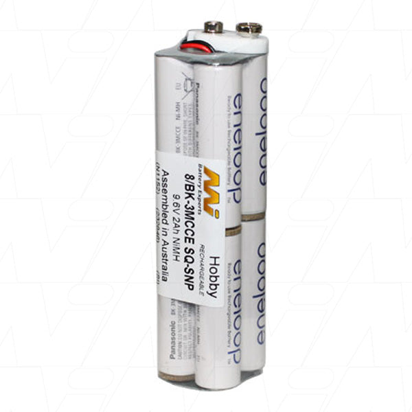 Eneloop 8/BK-3MCCE SQ-SNP Pro-Grade 9.6V 2Ah NiMH Battery Pack - 1000+ Recharges, Low Self-Discharge, 19.2Wh for High-Drain Devices