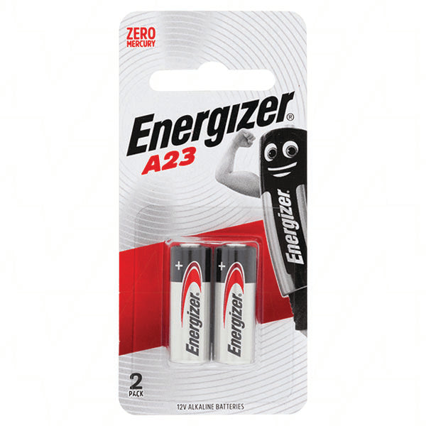 Energizer A23 12V Alkaline Battery 2-Pack Long-Lasting Power for Car Remotes & Garage Openers, 50mAh Capacity