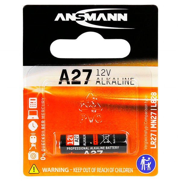 Ansmann A27-BP1(A) 12V Alkaline Battery Professional-Grade Power for Remote Controls & Security Devices (28.2mm)
