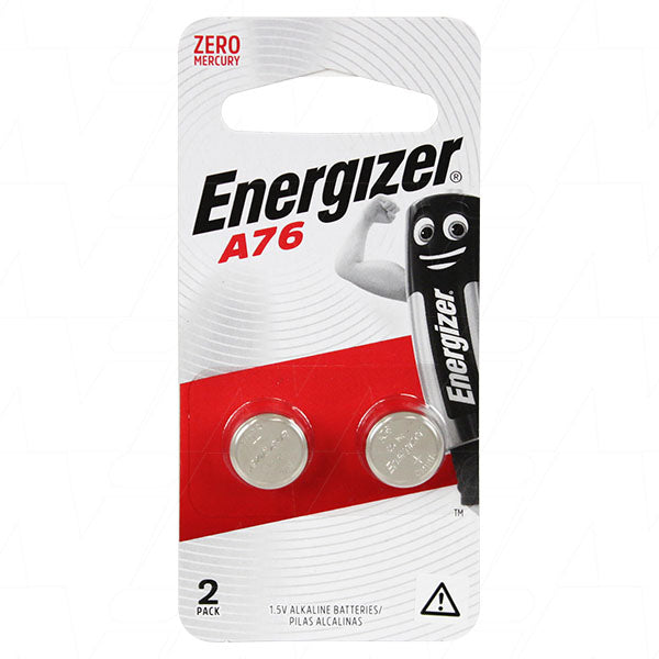 Energizer A76-BP2 1.5V Alkaline Button Cell Battery for Watches, Calculators & Medical Devices - 80mAh, 2-Pack