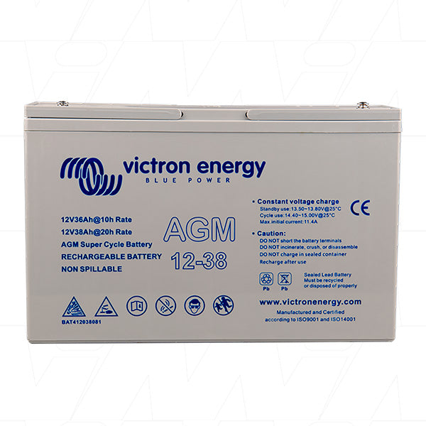 Victron Energy BAT412038081 12V/38Ah Sealed Lead Battery Professional-Grade Power for Backup & Cyclic Use