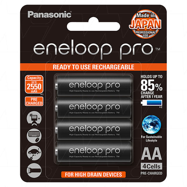 Panasonic eneloop pro AA NiMH Rechargeable Batteries - 2450mAh, 500 Recharges, Extreme Temp Resistant (-4°F to 150°F)
