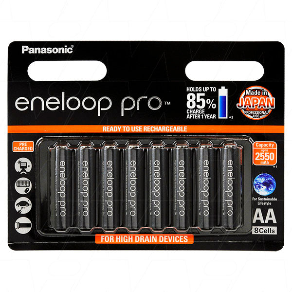 Panasonic ENELOOP Pro AA 2450mAh NiMH Rechargeable Batteries - High-Capacity, Long-Lasting Power for Pro Devices (8-Pack)