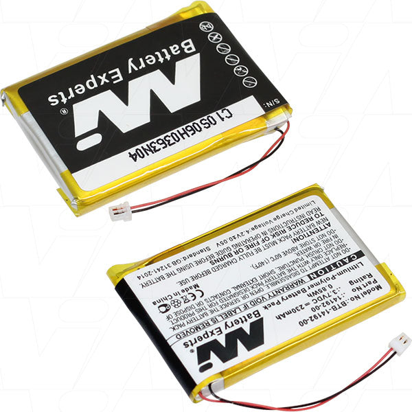 MI Battery Experts BTB-14192-00-BP1 230mAh 3.7V LiPo Battery for Bluetooth Devices - Compact 25.18x4.10mm Design, 7g Weight