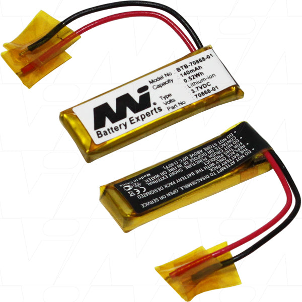 MI Battery Experts BTB-70868-01-BP1 Ultra-Compact 140mAh 3.7V LiPo Battery for Bluetooth Headsets & Wearables