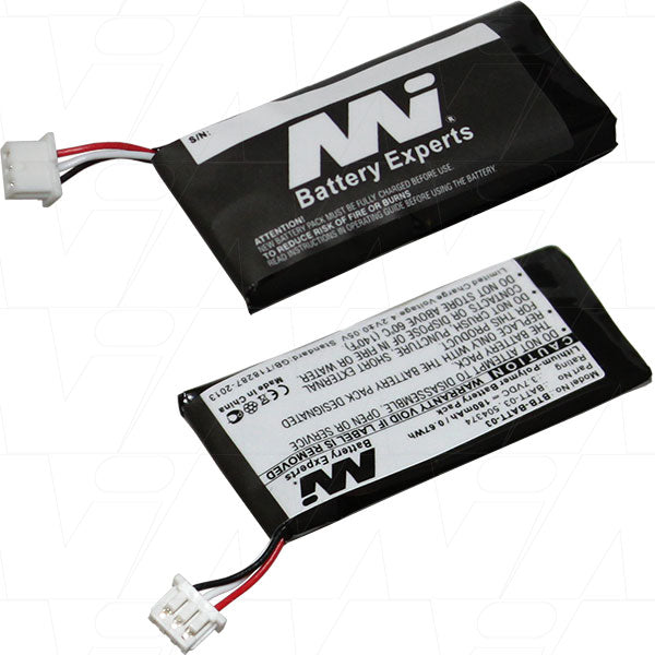 MI Battery Experts BTB-BATT-03-BP1 180mAh 3.7V LiPo Battery for Bluetooth Headsets & Earbuds, Ultra-Compact 16.4x4.8mm