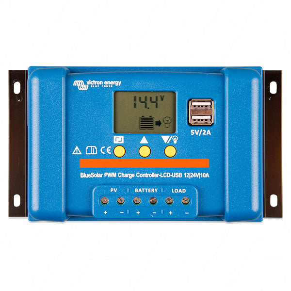 Victron Energy BlueSolar PWM-LCDUSB-10A Solar Charge Controller | 12/24V Auto-Detect | LCD Display | USB Port | 10A Max