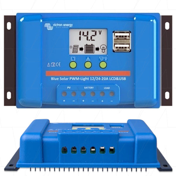 Victron Energy BlueSolar PWM-LCDUSB-20A Solar Charge Controller 20A, 12/24V Auto, LCD Display, USB Output