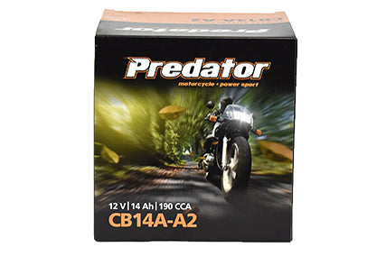 CB14A-A2 12V Predator Motorcycle Battery - Conventional Flooded - High Cranking Power - For Motorcycles, ATVs, UTVs
